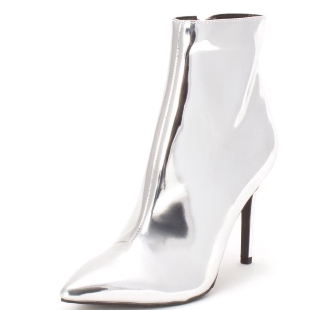 A New Day Women's Shandra Ankle Boots Patent Leather Silver Pointy Toe